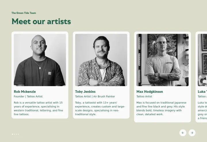 Meet our artists on Green Tide Tattoo