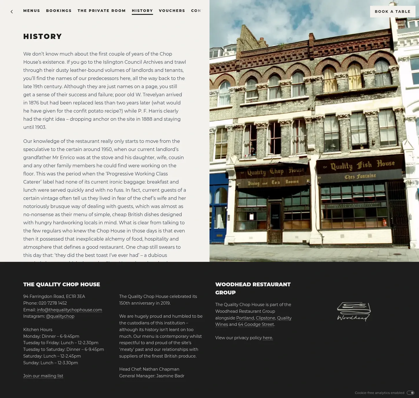 Screenshot of The Quality Chop House at desktop width