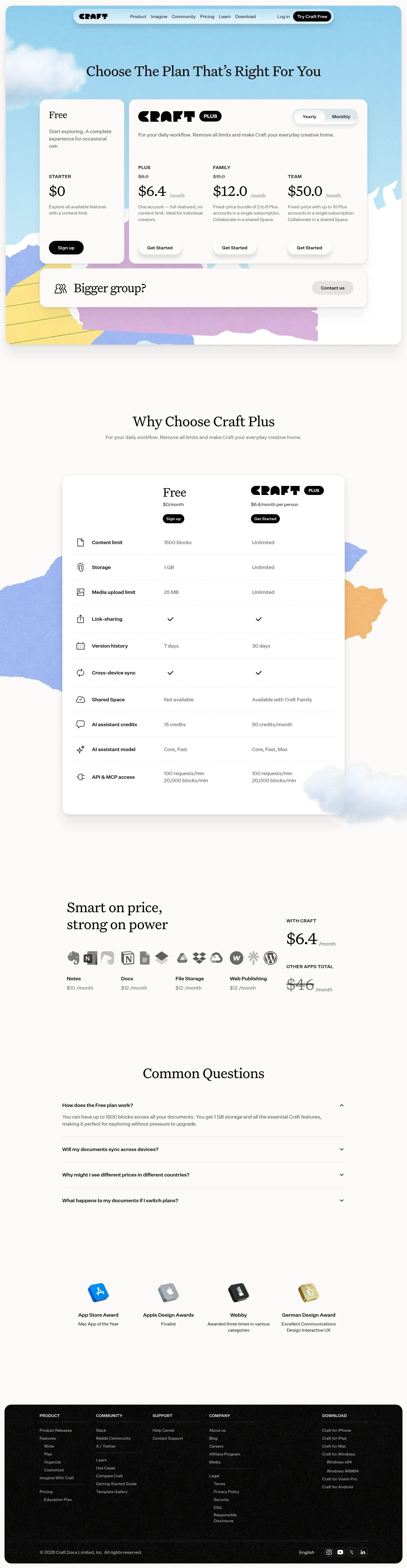 Screenshot of Craft at desktop width