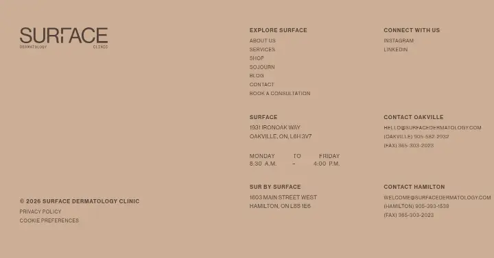 Footer on Surface Dermatology Clinic