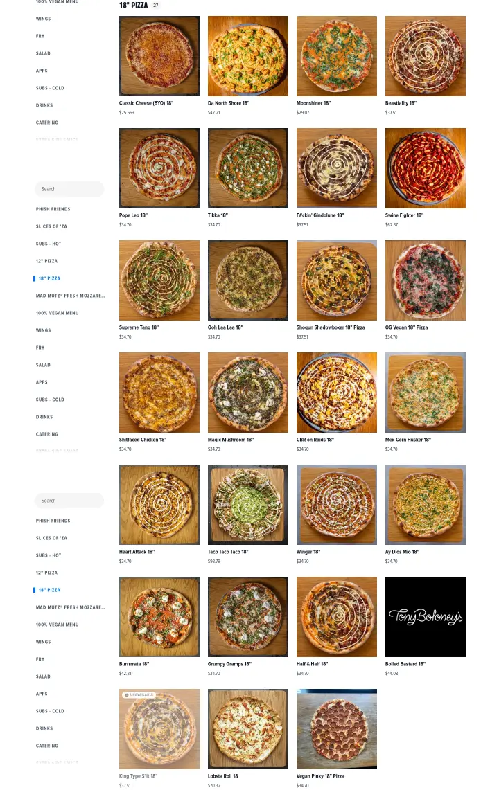 18" Pizza27 on Tony Boloney's