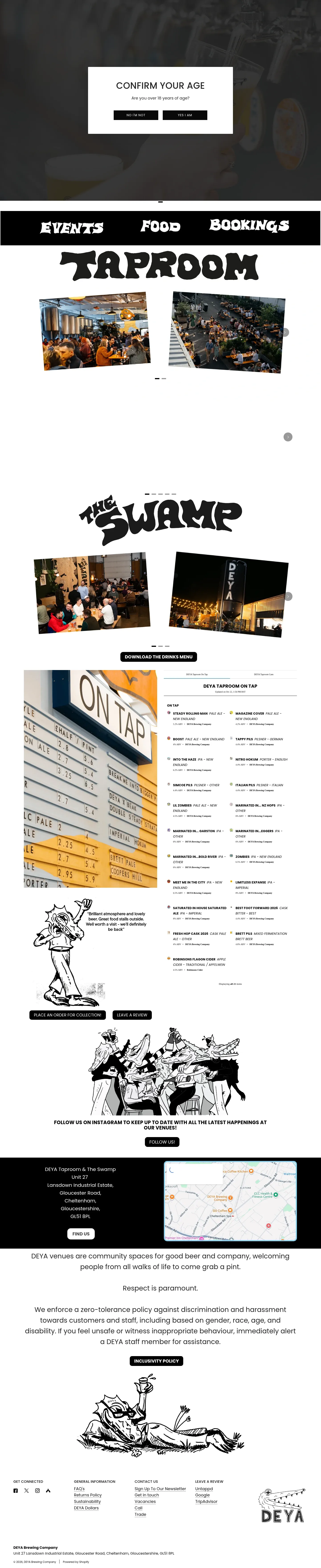 Screenshot of DEYA Brewing Company at desktop width