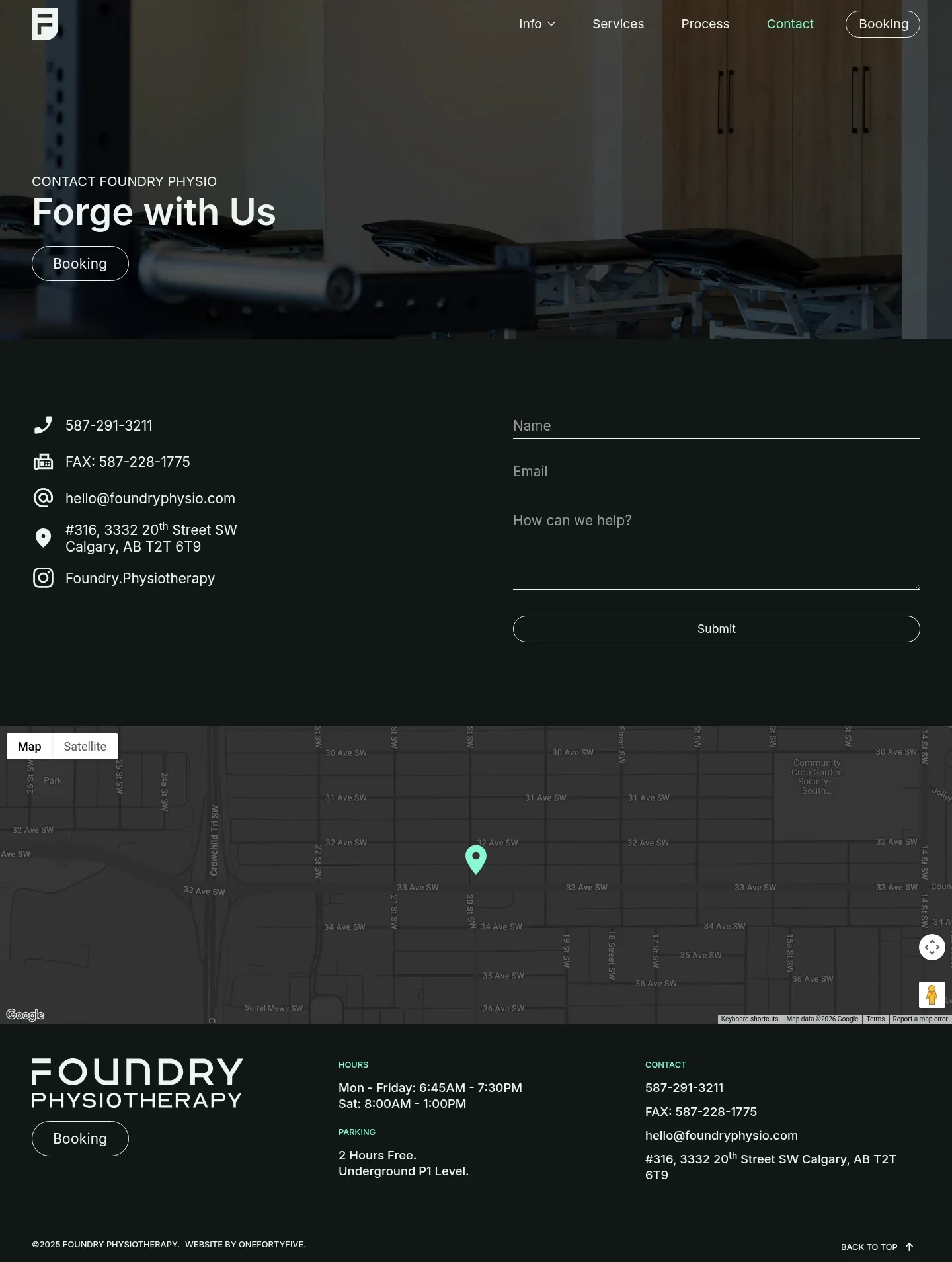 Screenshot of Foundry Physiotherapy at desktop width