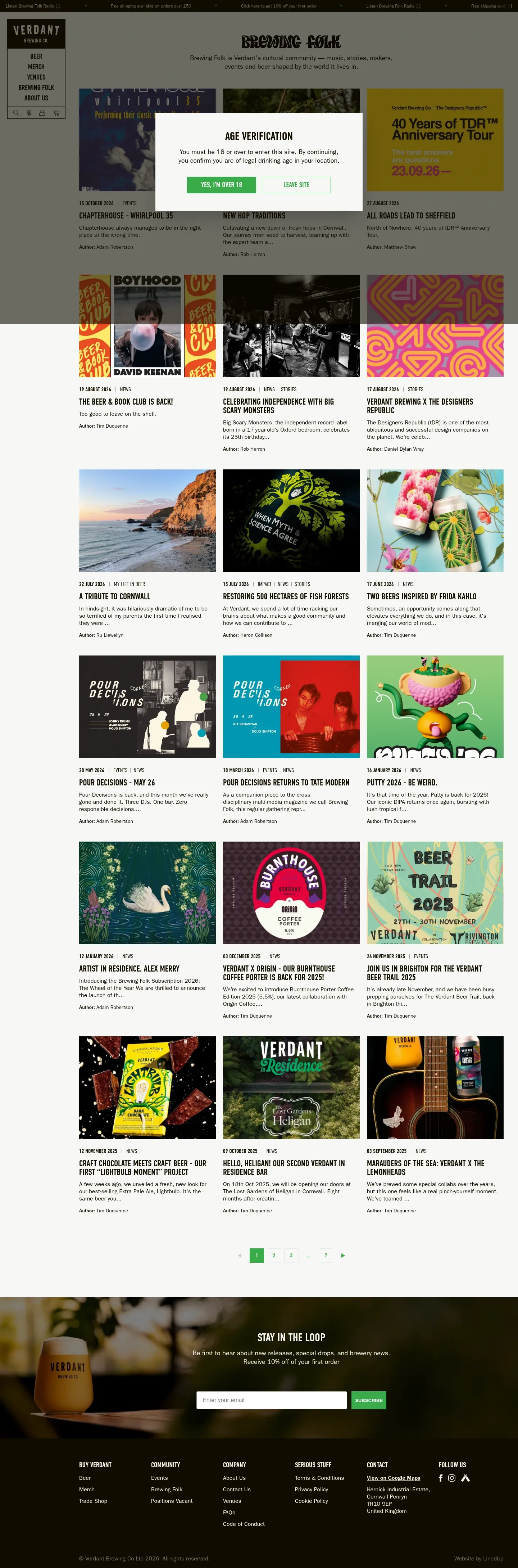 Screenshot of Verdant Brewing Co at desktop width