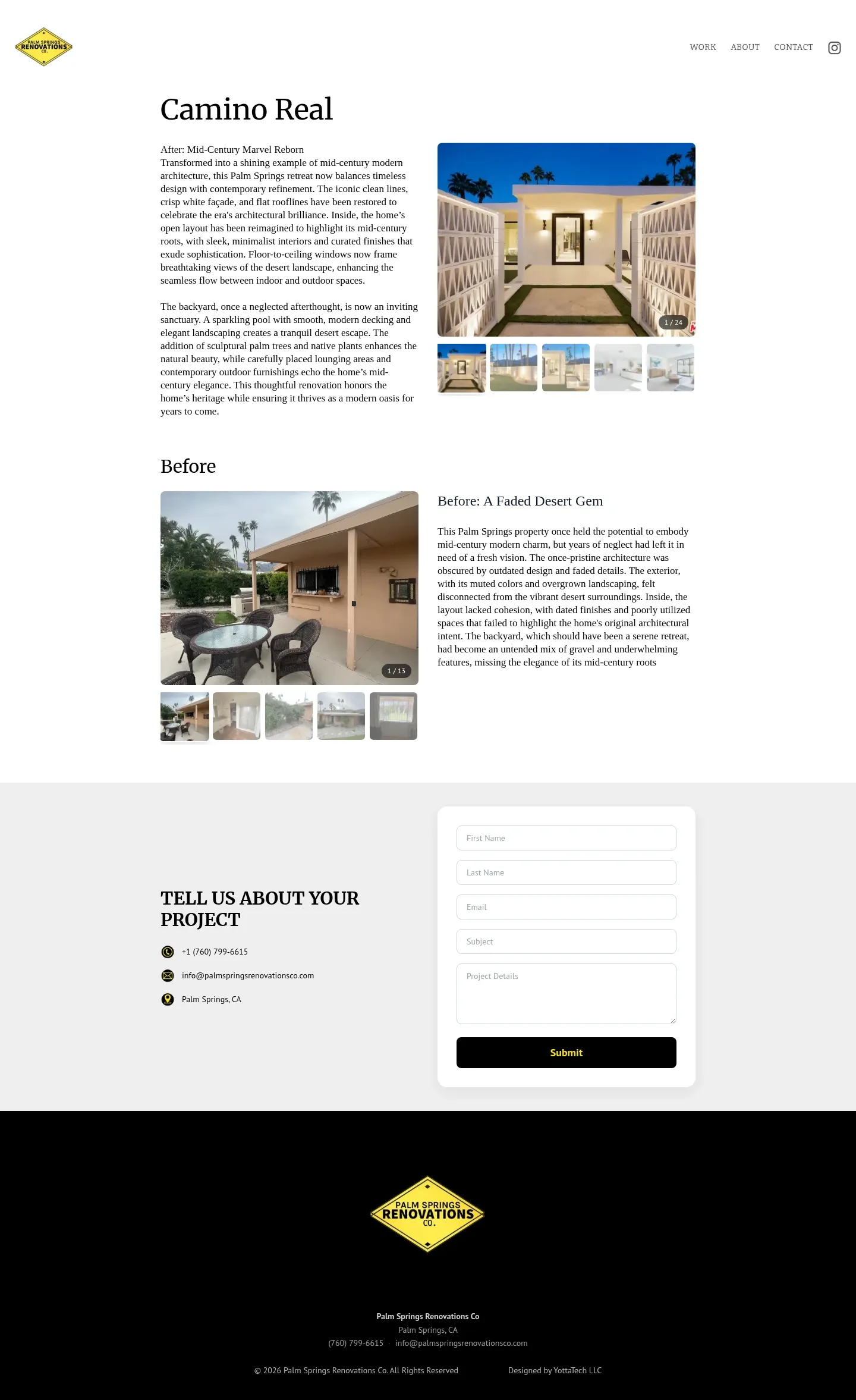 Screenshot of Palm Springs Renovations Co at desktop width