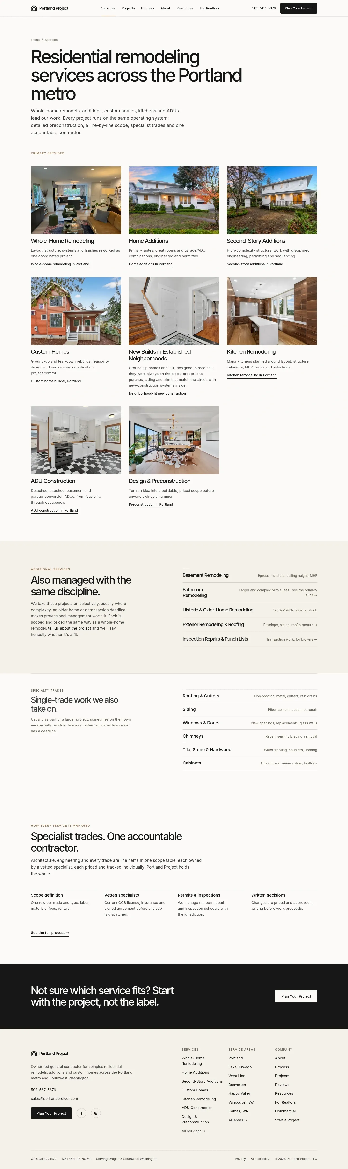 Screenshot of Portland Project at desktop width