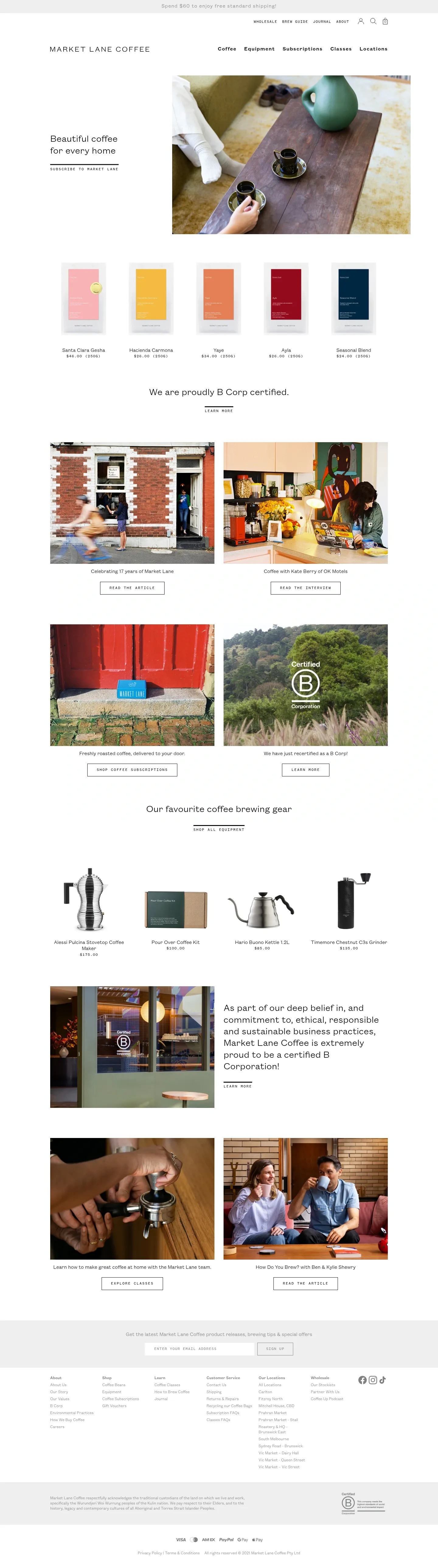 Screenshot of Market Lane Coffee at desktop width