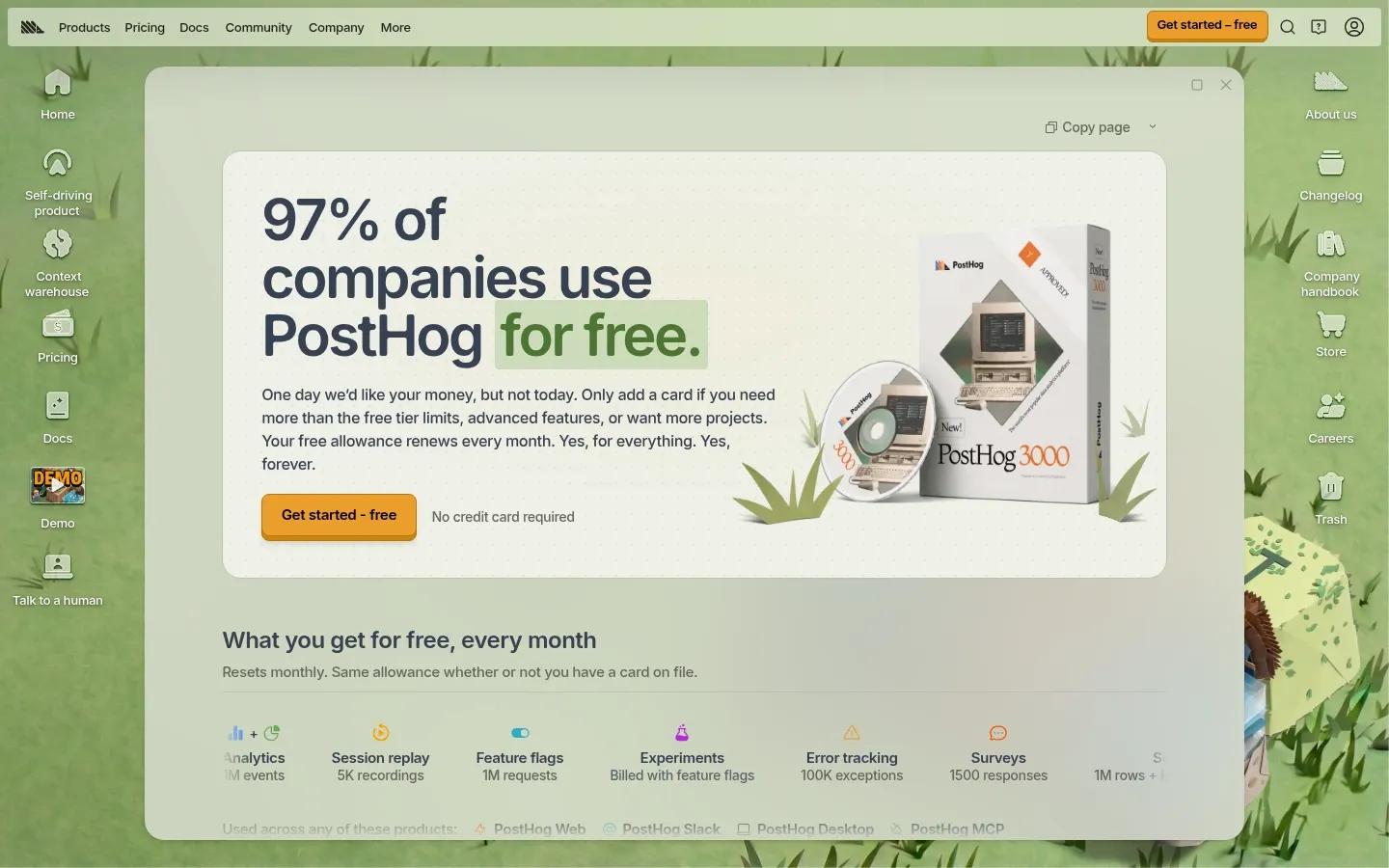 Screenshot of PostHog at desktop width