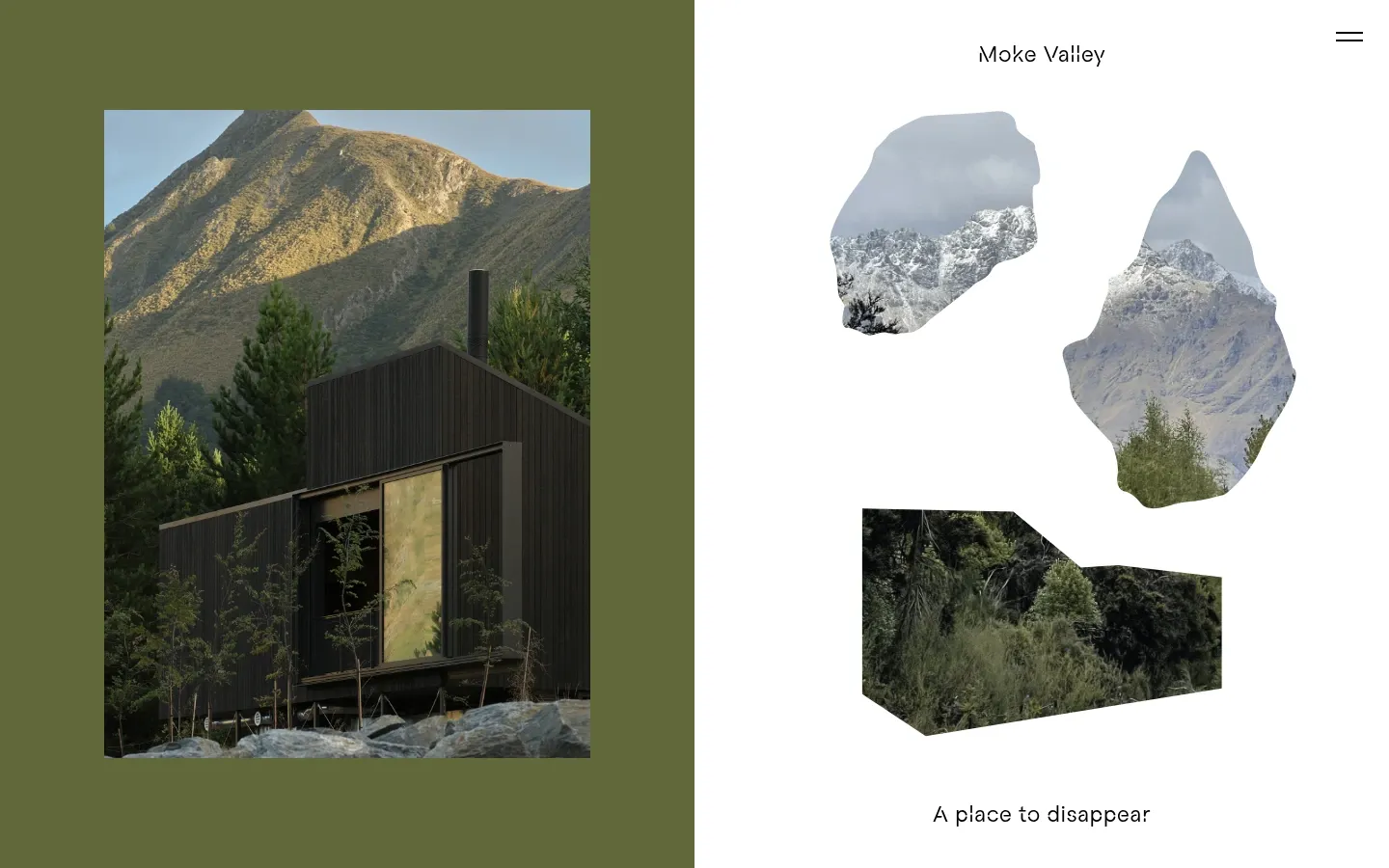 Screenshot of Moke Valley Cabin at desktop width