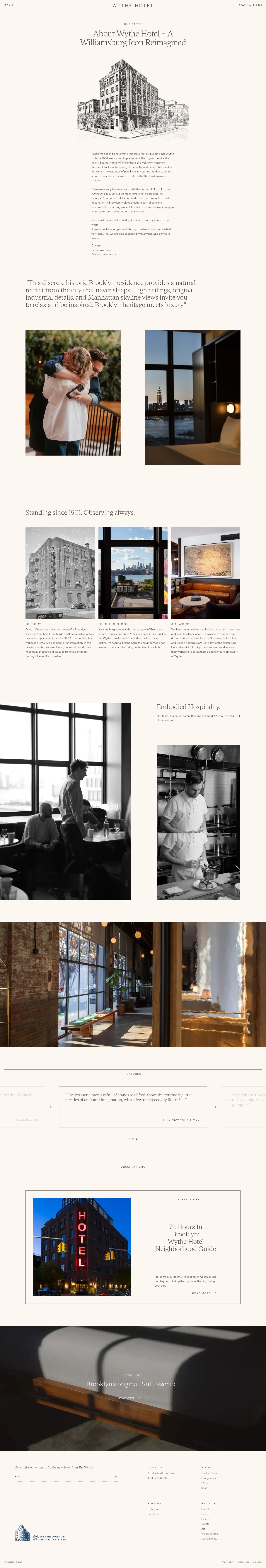 Screenshot of Wythe Hotel at desktop width