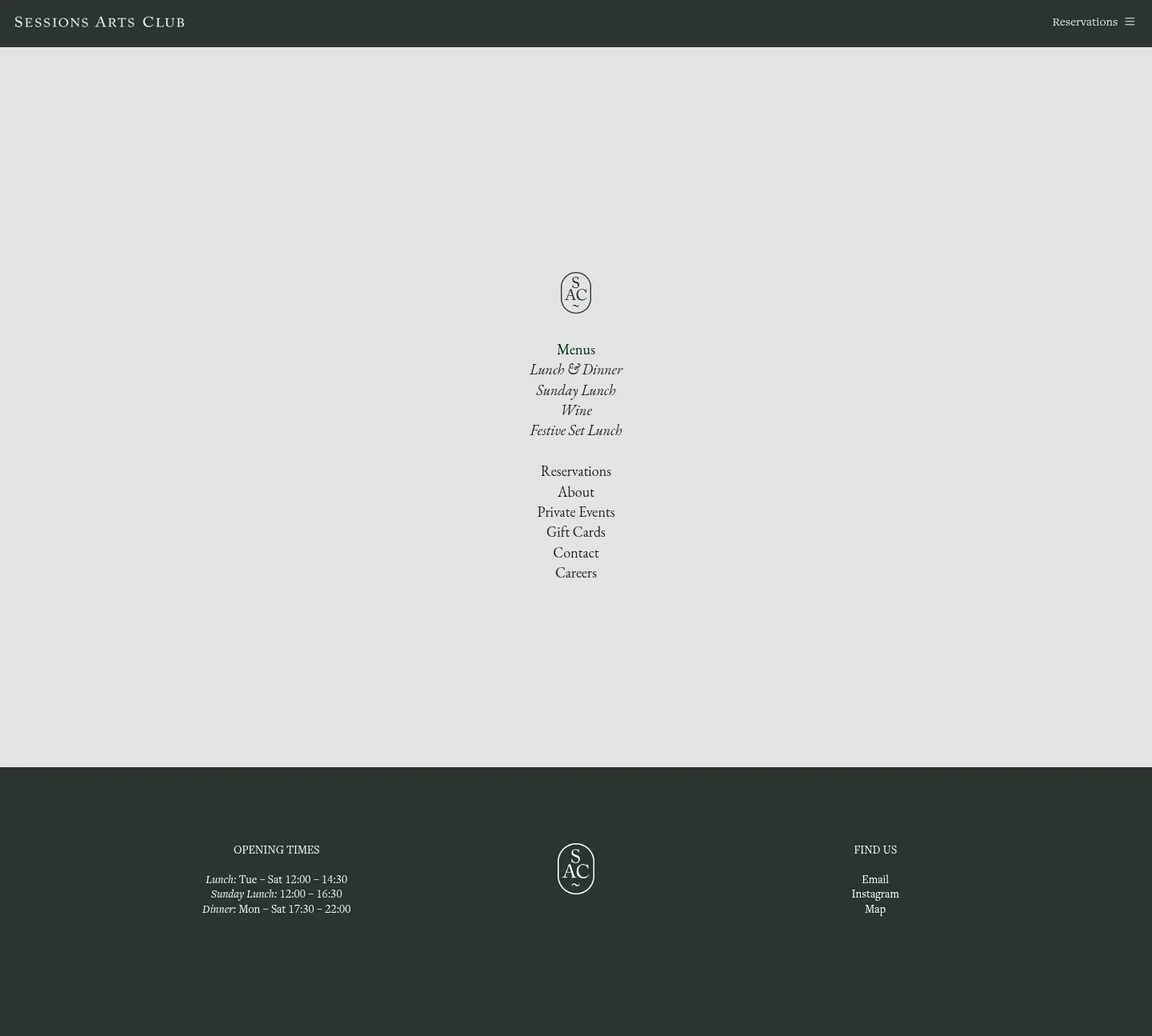 Screenshot of Sessions Arts Club at desktop width