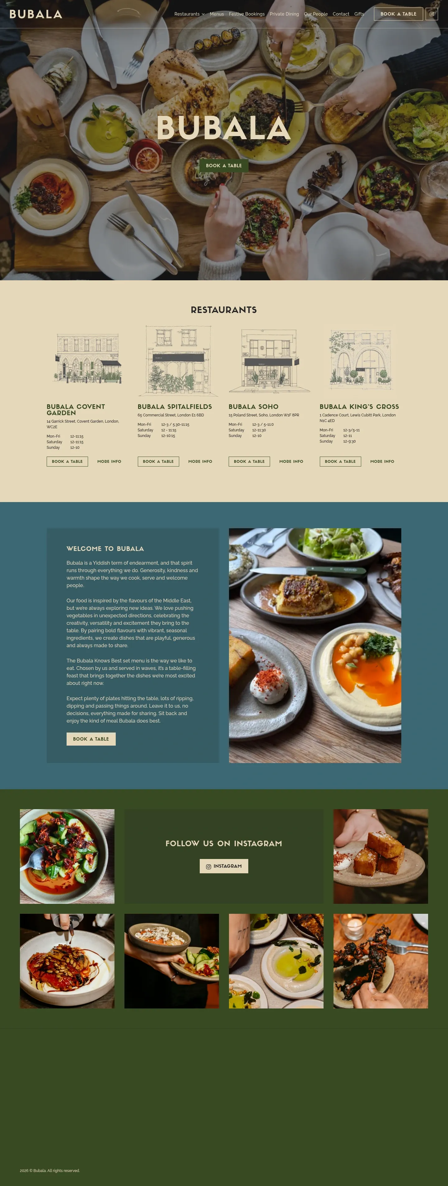 Screenshot of Bubala at desktop width