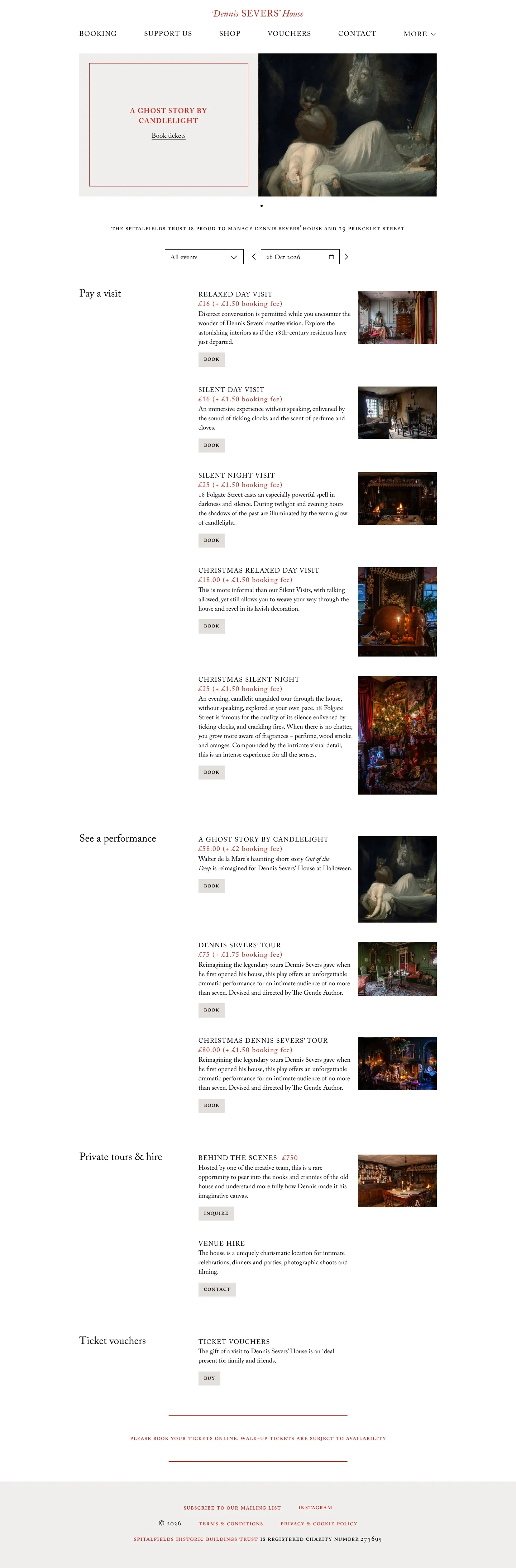Screenshot of Dennis Severs' House at desktop width