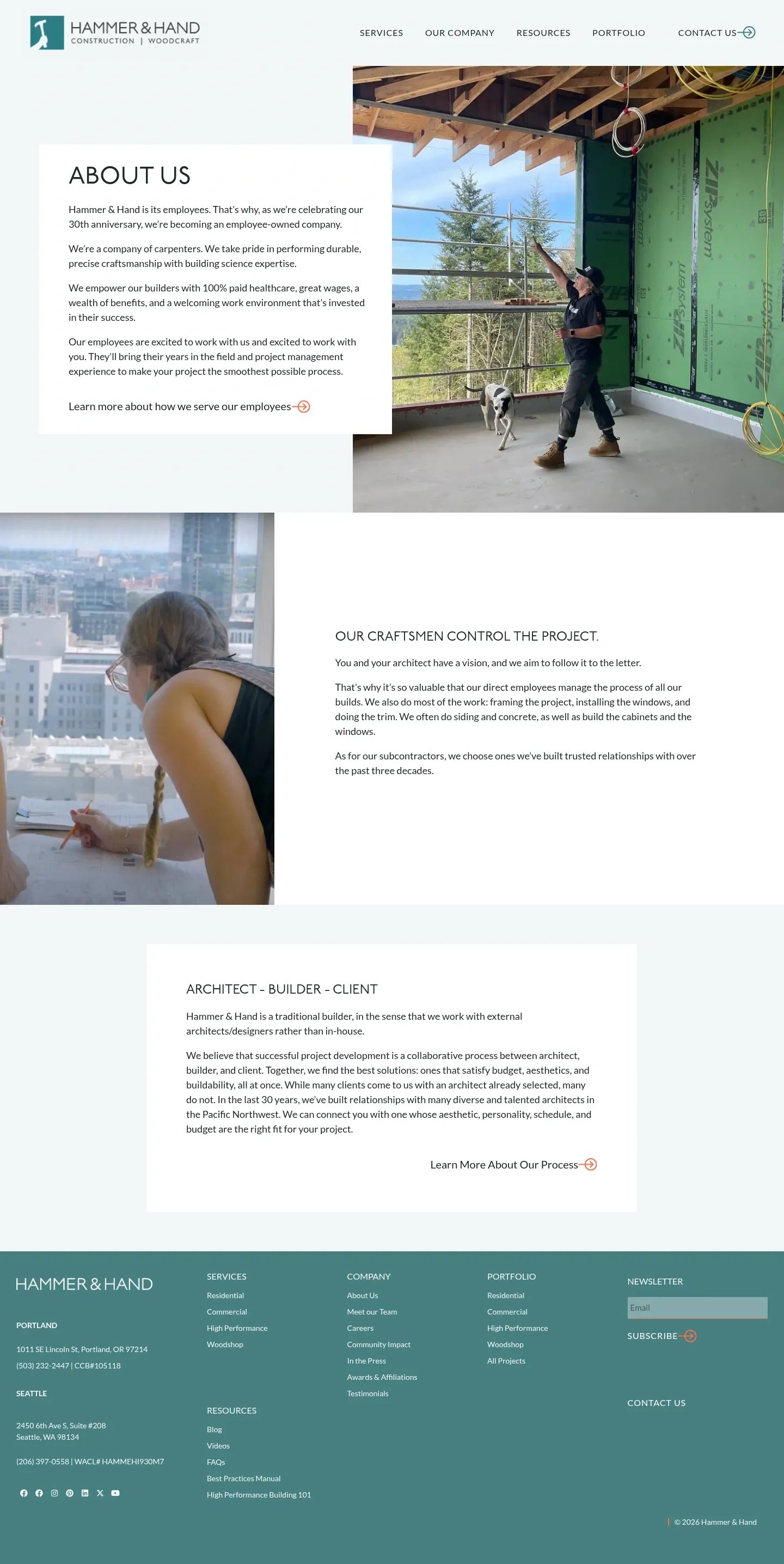 Screenshot of Hammer & Hand at desktop width