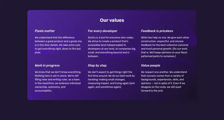 Our values on Sentry
