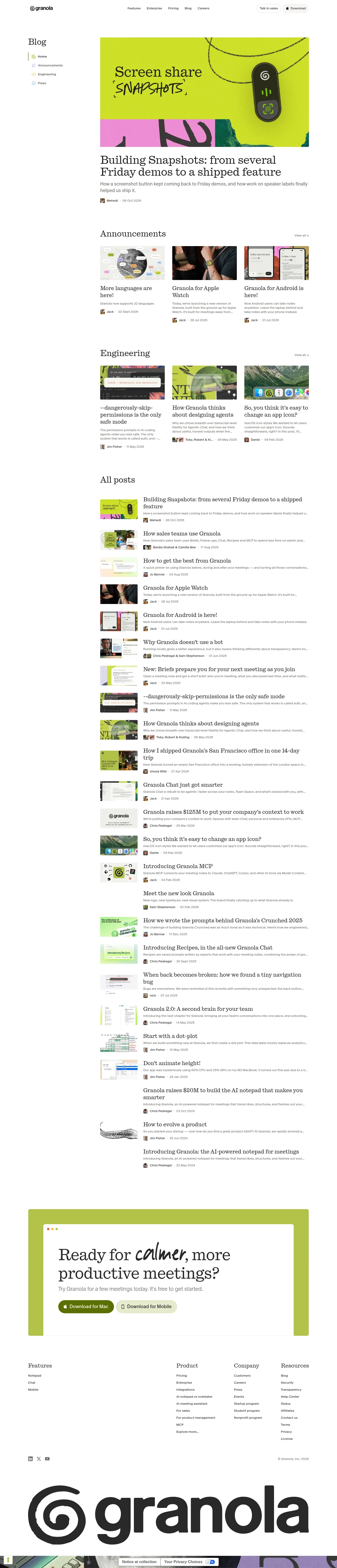 Screenshot of Granola at desktop width