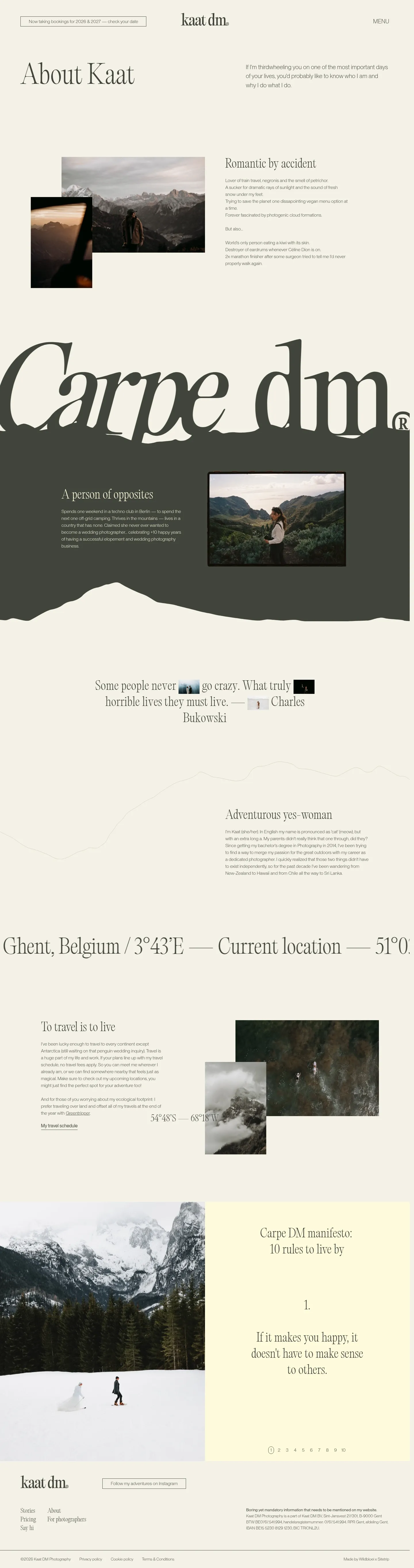 Screenshot of Kaat DM at desktop width