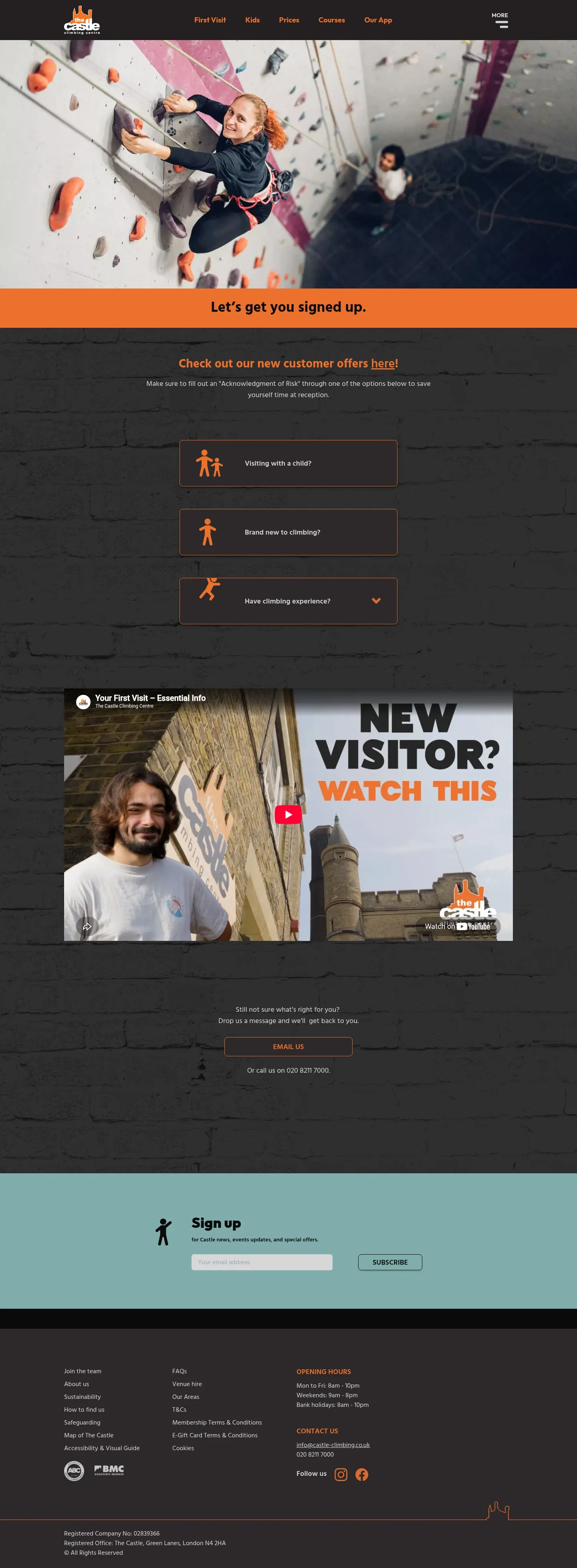 Screenshot of The Castle Climbing Centre at desktop width