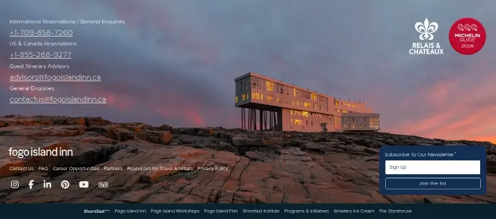 Footer on Fogo Island Inn