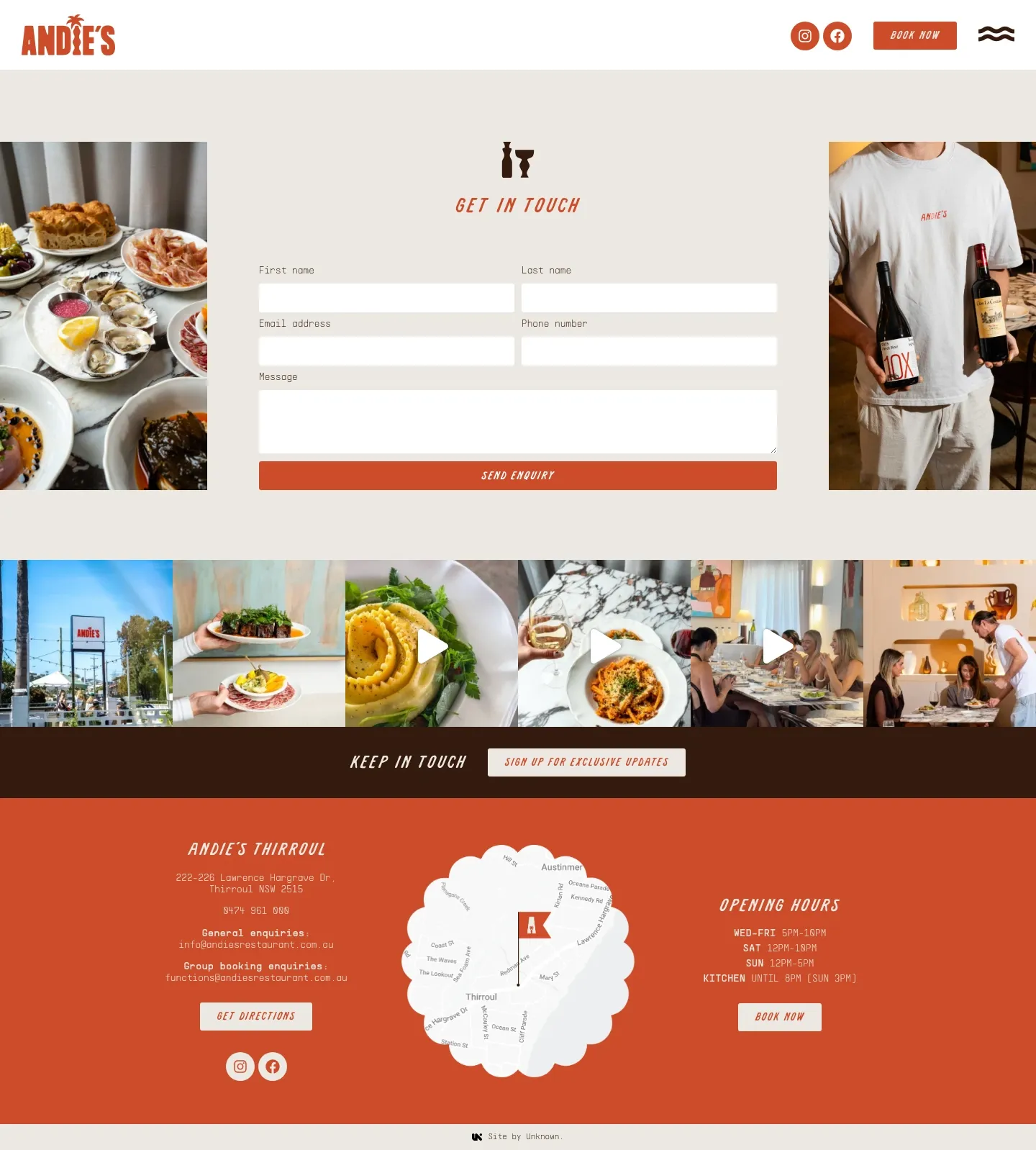 Screenshot of Andie's Thirroul at desktop width