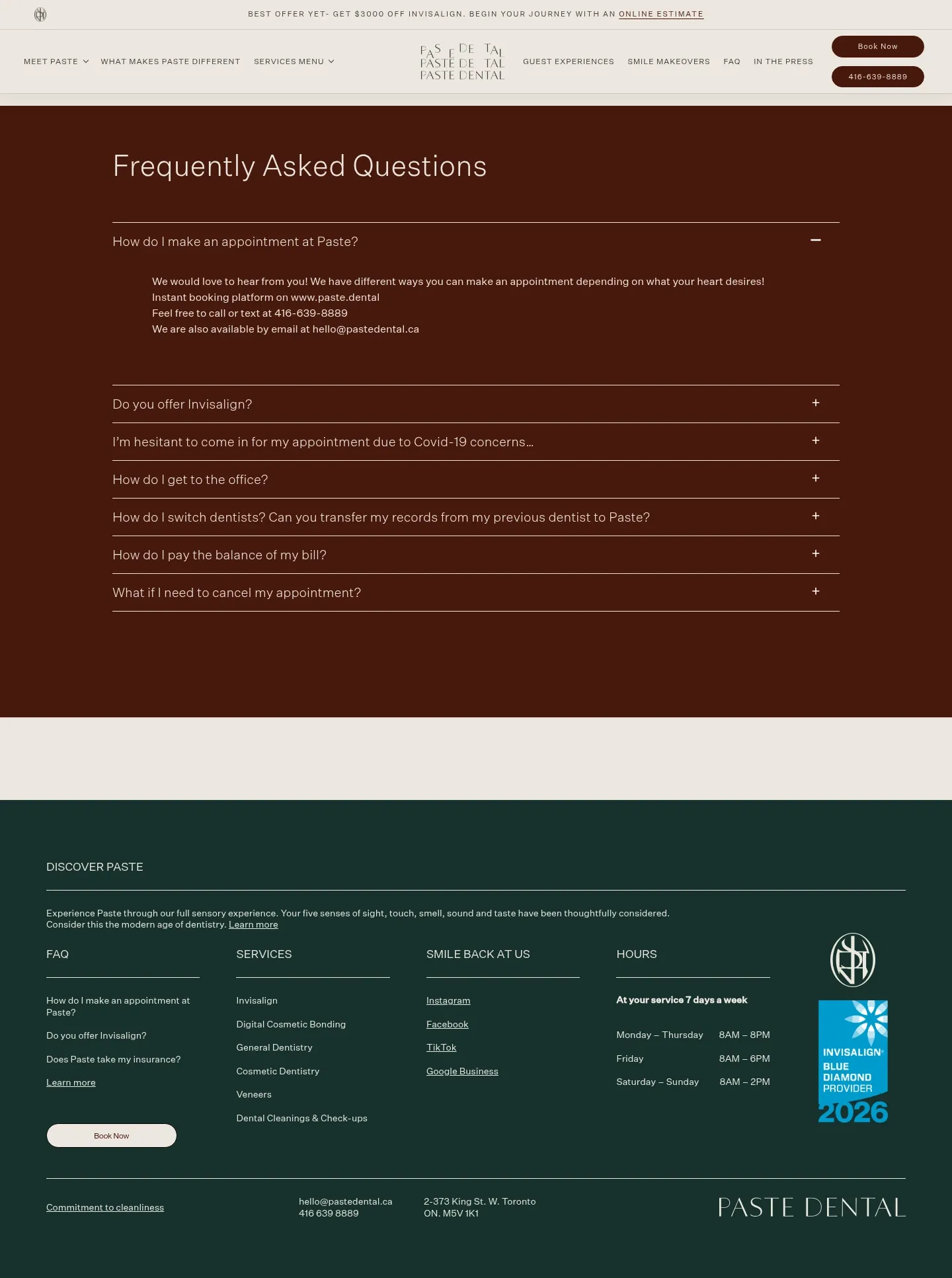 Screenshot of Paste Dental at desktop width