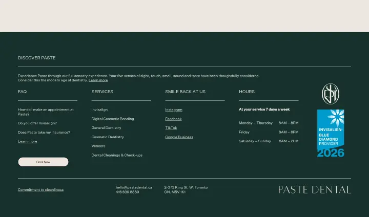Footer on Paste Dental