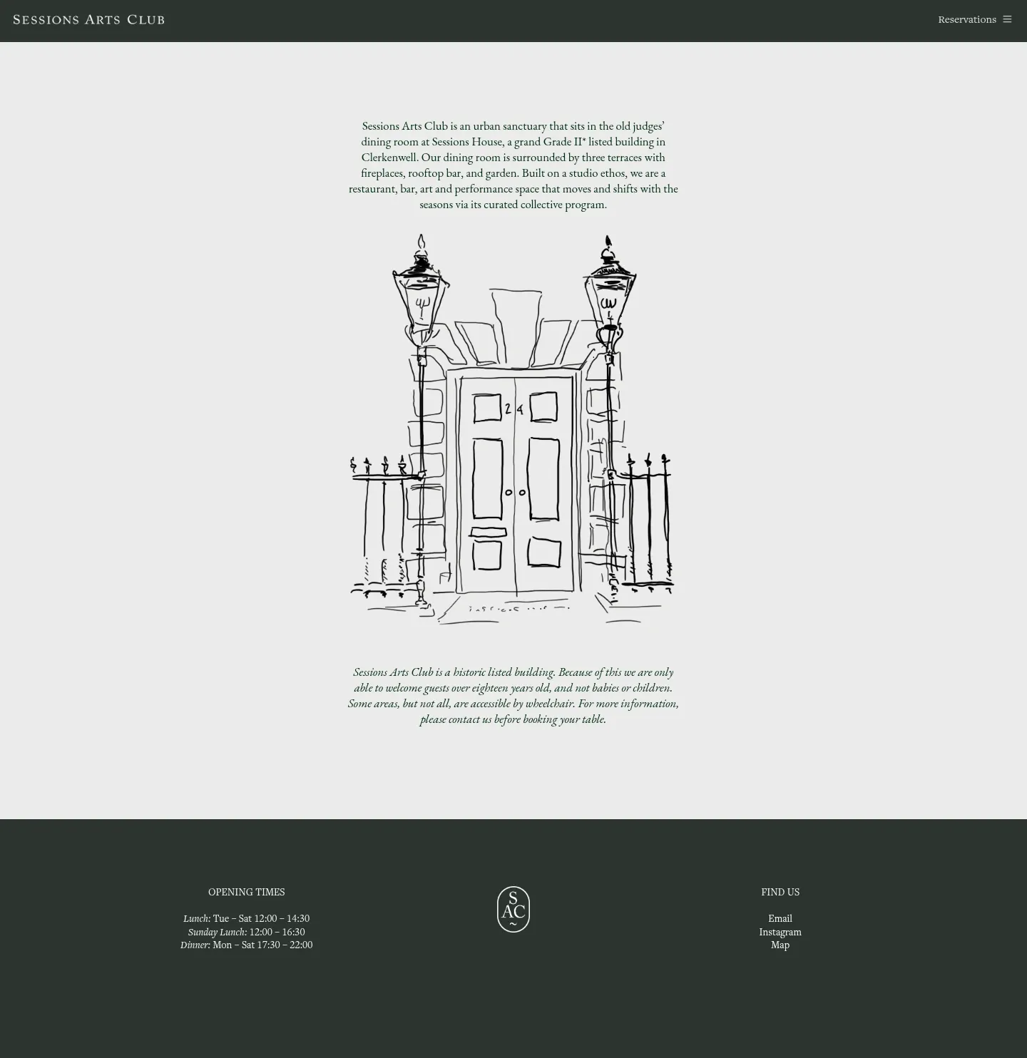 Screenshot of Sessions Arts Club at desktop width