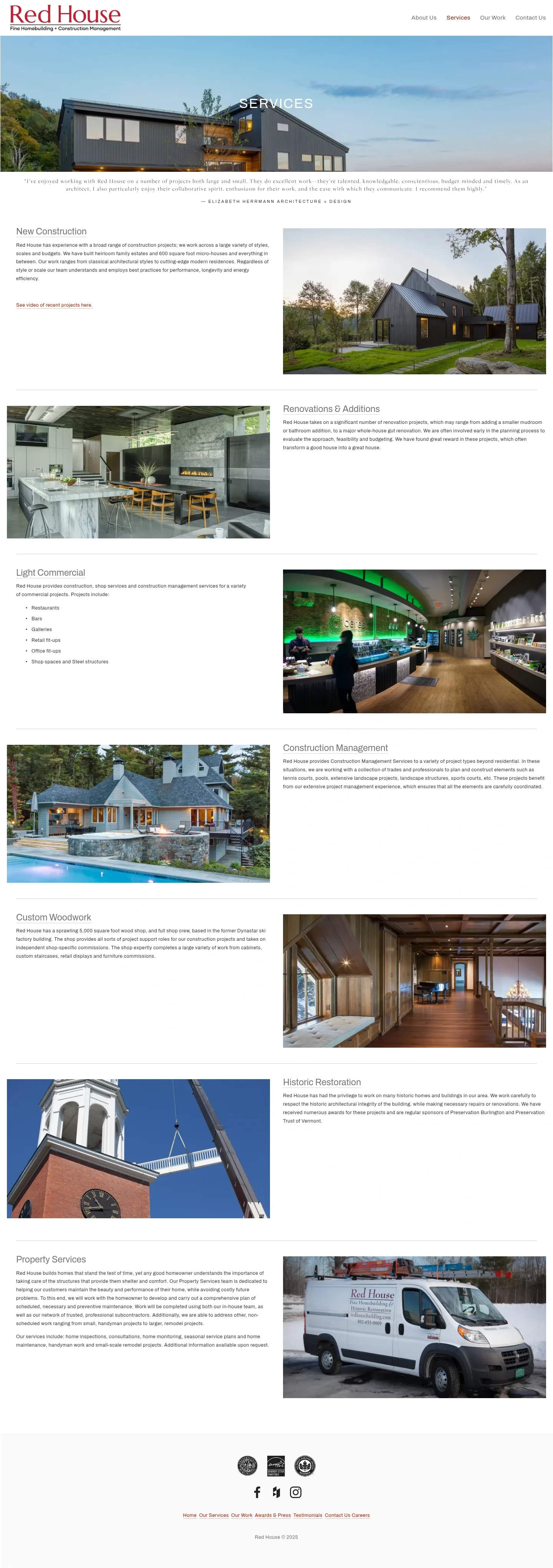Screenshot of Red House Building at desktop width