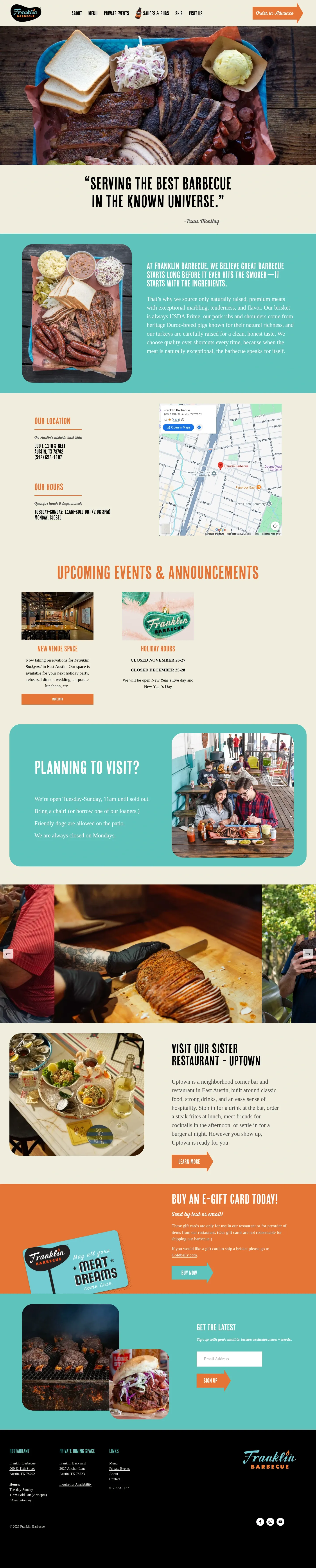 Screenshot of Franklin Barbecue at desktop width
