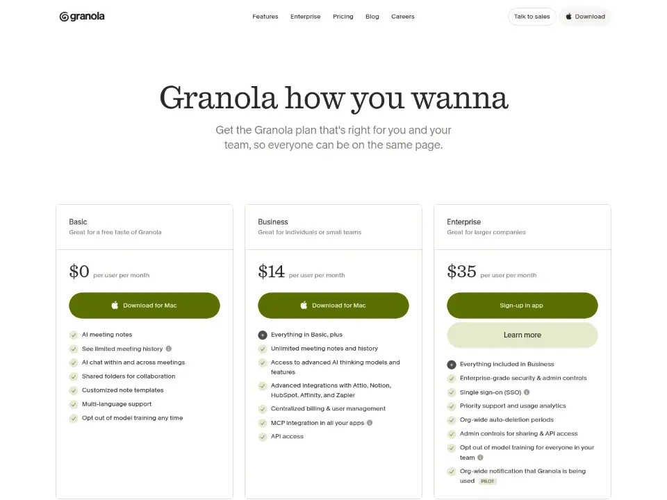 Granola — Pricing