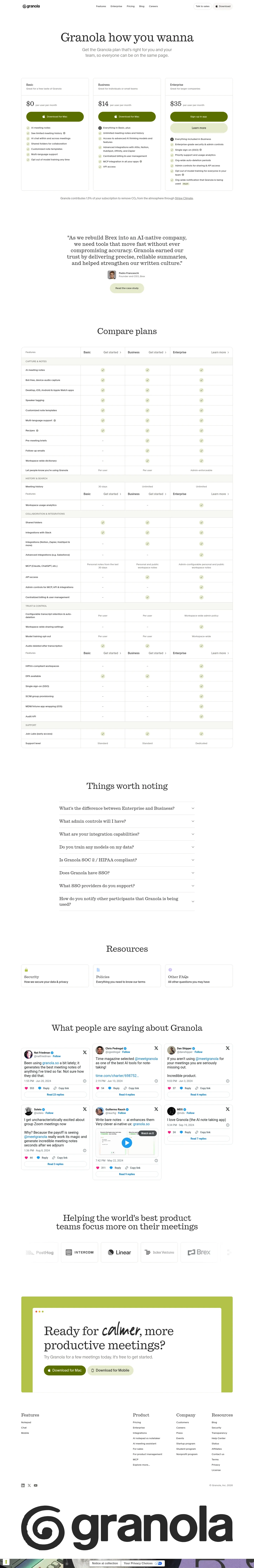Granola — Pricing