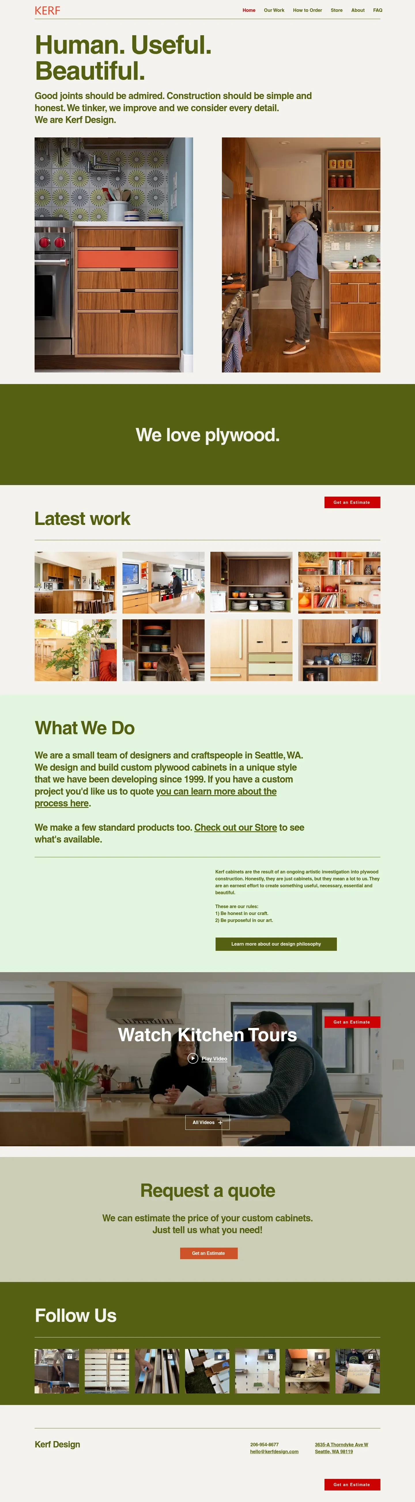Screenshot of Kerf Design at desktop width