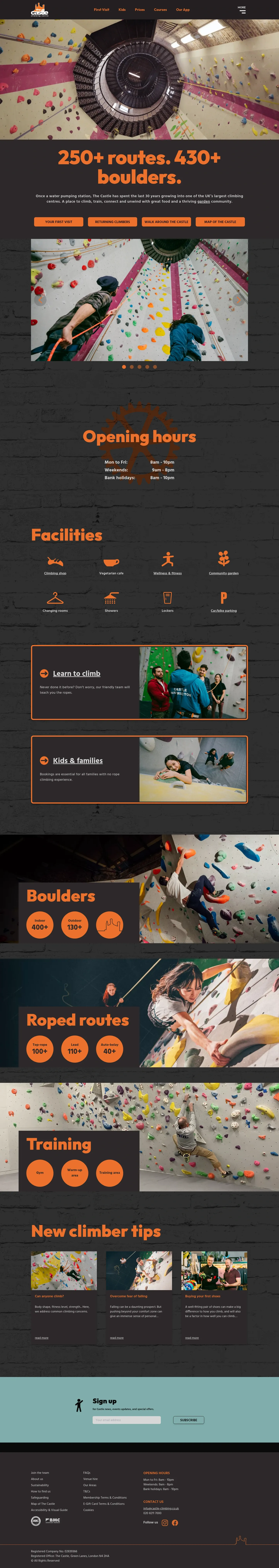 Screenshot of The Castle Climbing Centre at desktop width