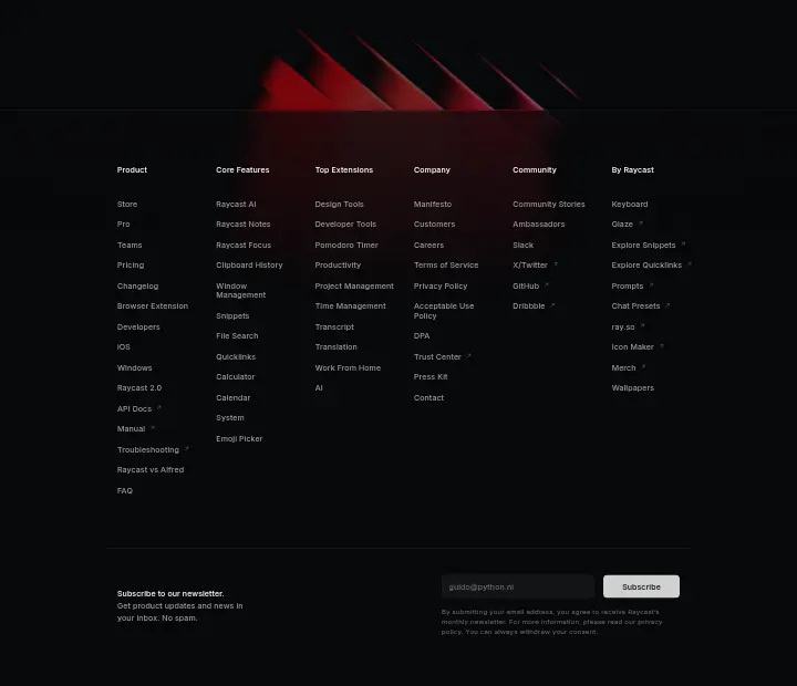 Footer on Raycast