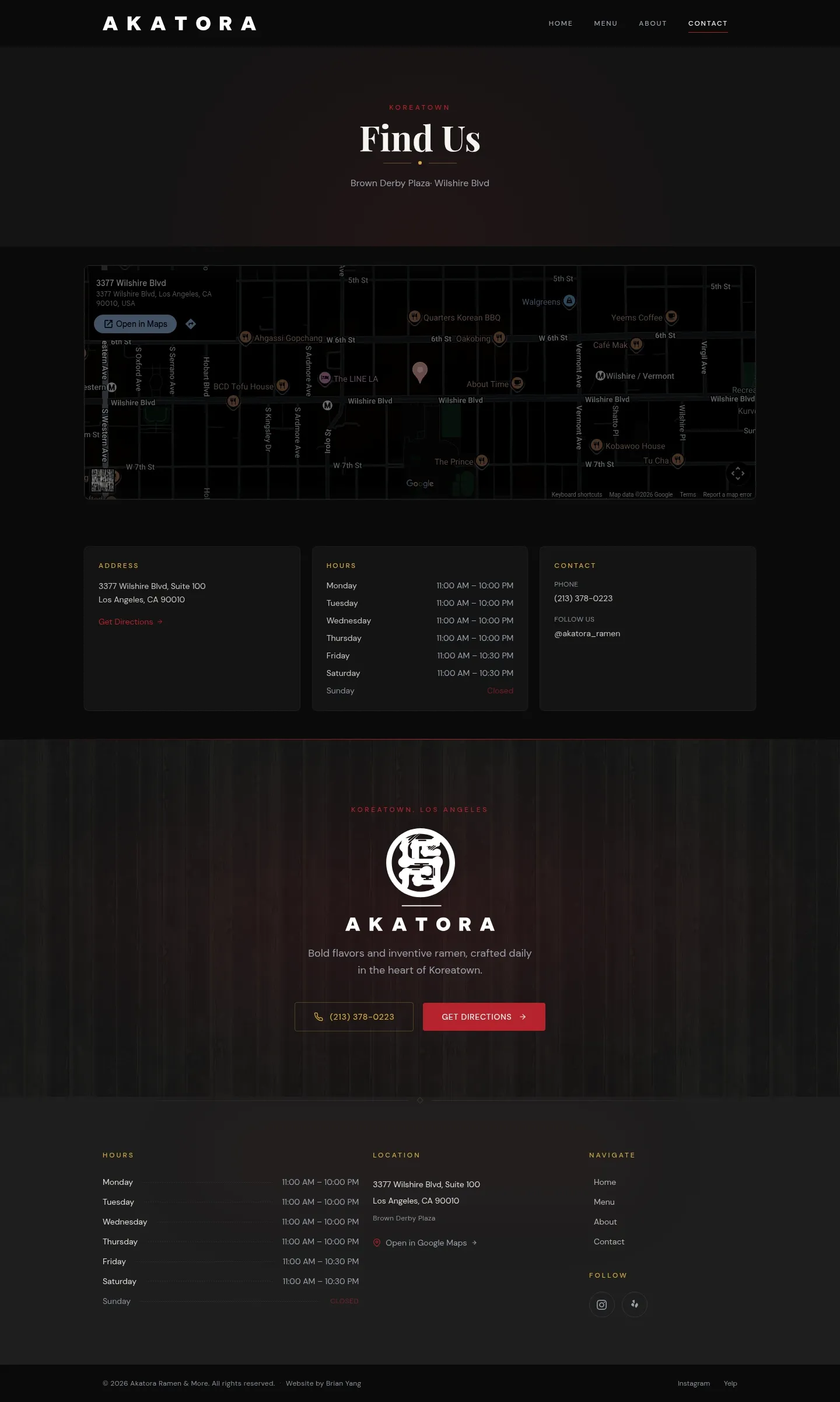 Screenshot of Akatora Ramen & More at desktop width