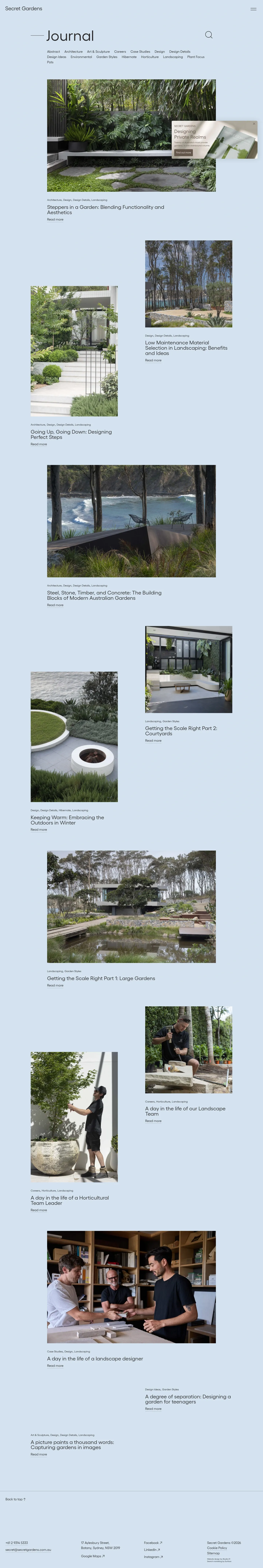 Screenshot of Secret Gardens at desktop width