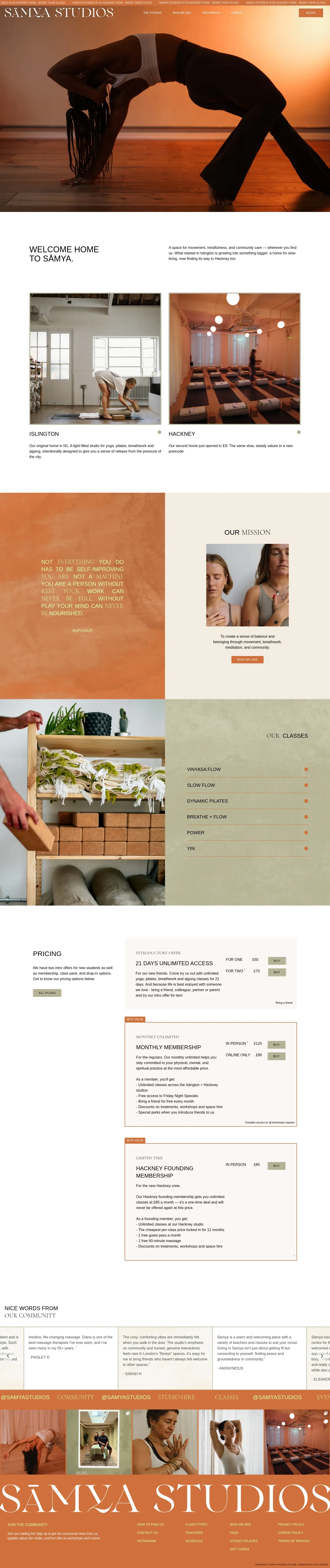 Screenshot of Samya Studios at desktop width