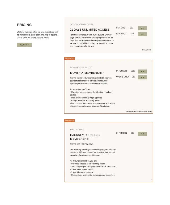 Pricing on Samya Studios