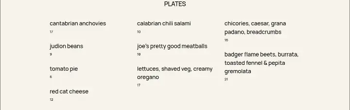 Plates on Pizzeria Beddia