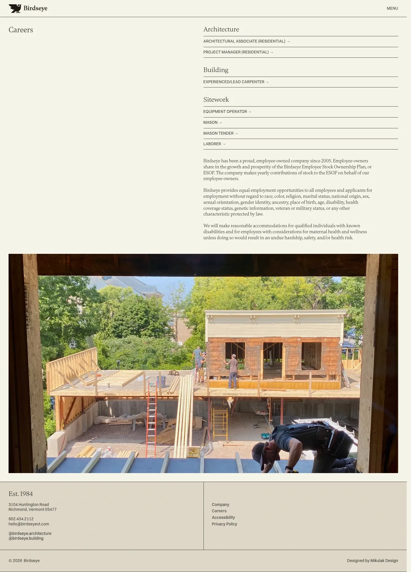 Screenshot of Birdseye at desktop width