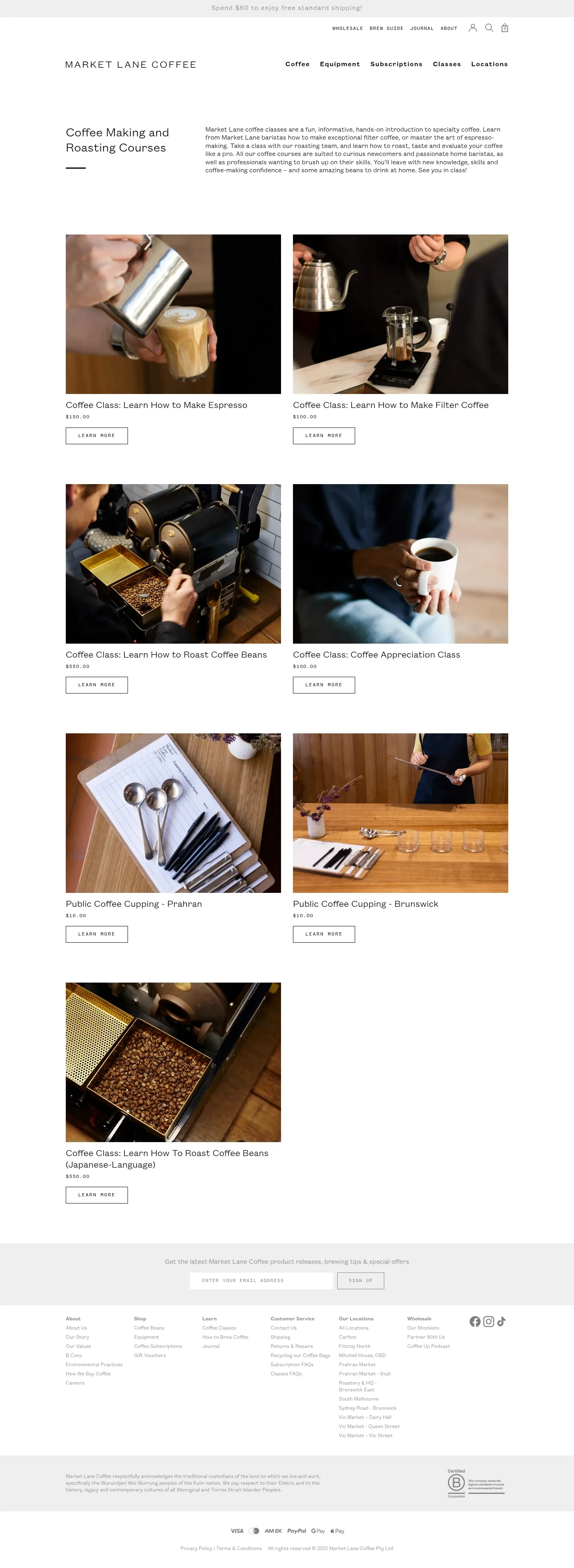 Screenshot of Market Lane Coffee at desktop width