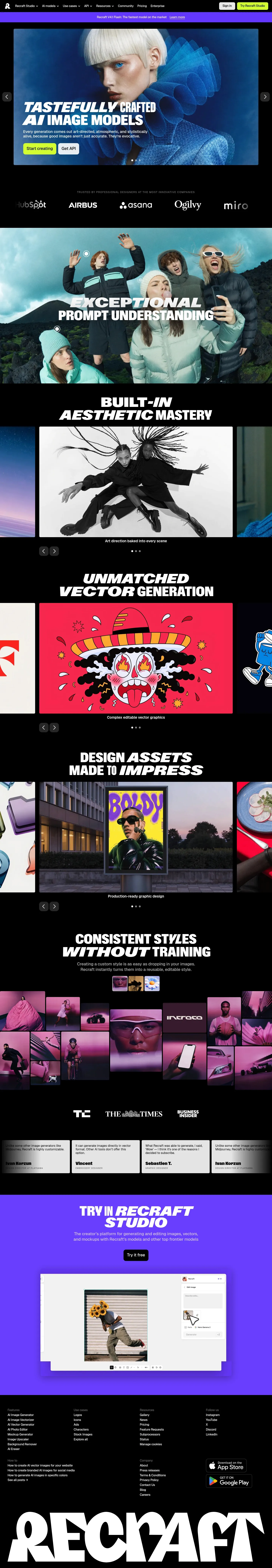 Screenshot of Recraft at desktop width