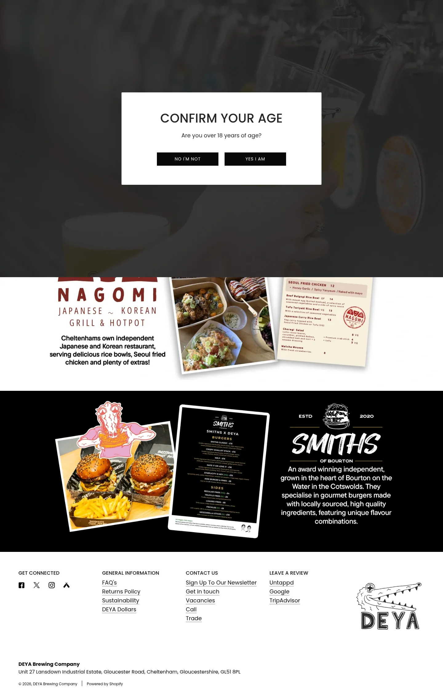 Screenshot of DEYA Brewing Company at desktop width