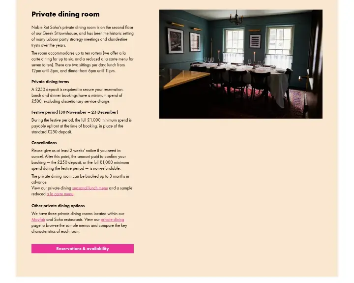 Private dining room on Noble Rot
