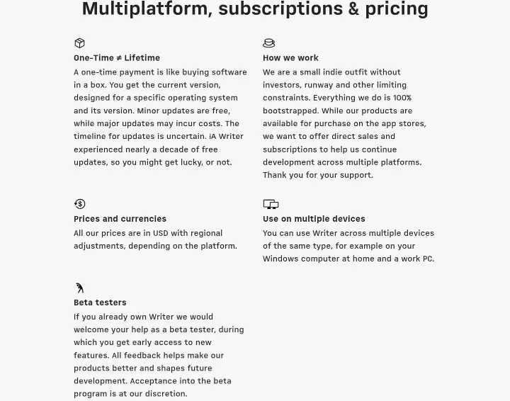 Multiplatform, subscriptions & pricing on iA