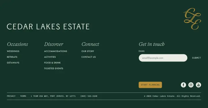 Footer on Cedar Lakes Estate