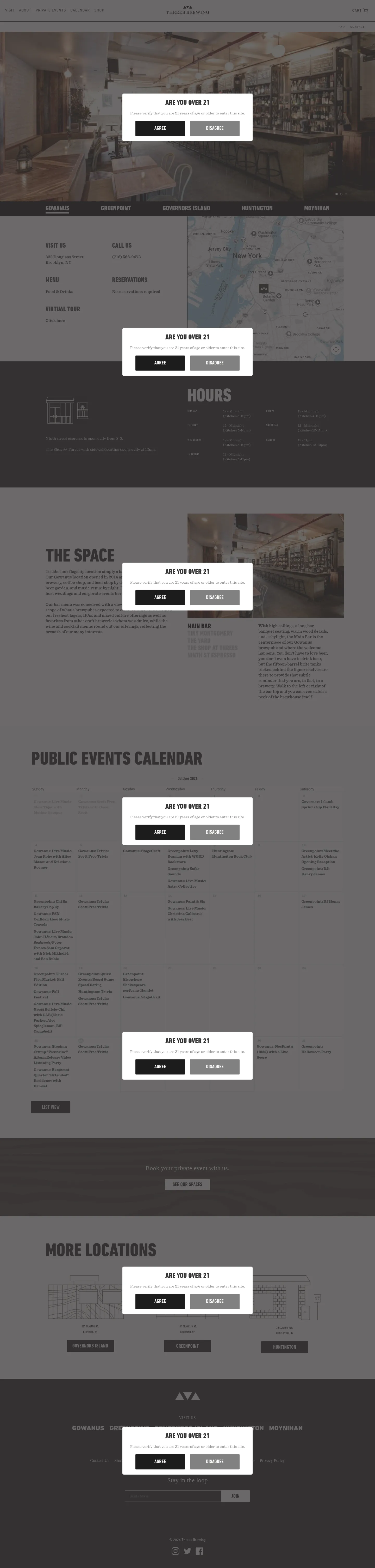 Screenshot of Threes Brewing at desktop width