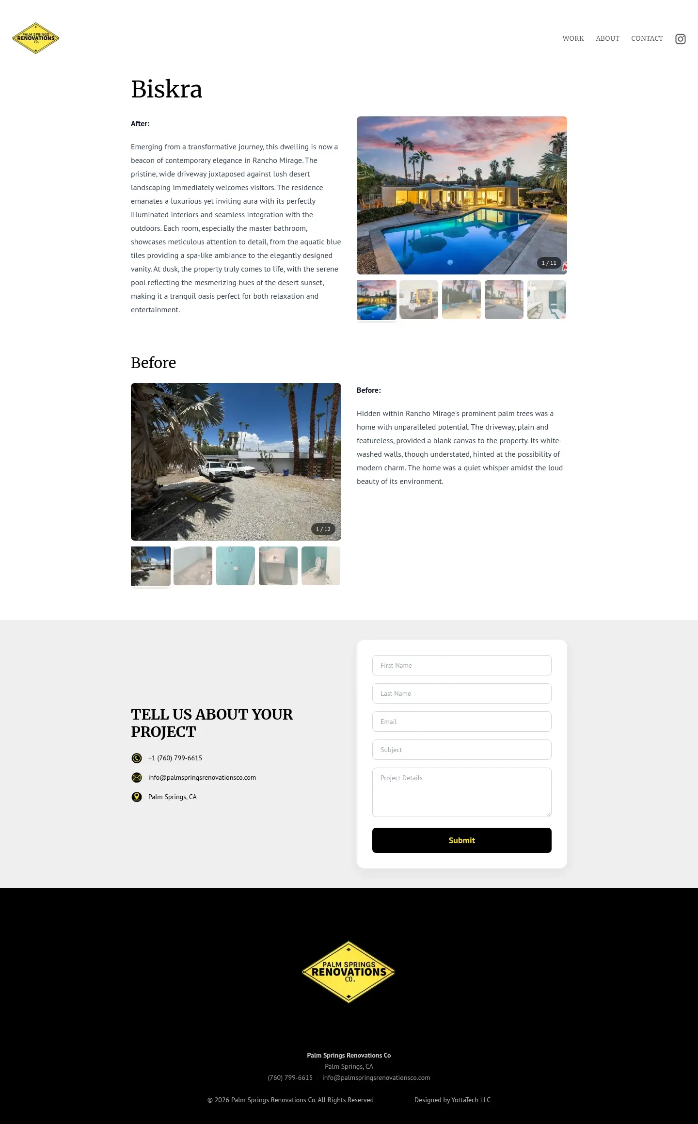 Screenshot of Palm Springs Renovations Co at desktop width