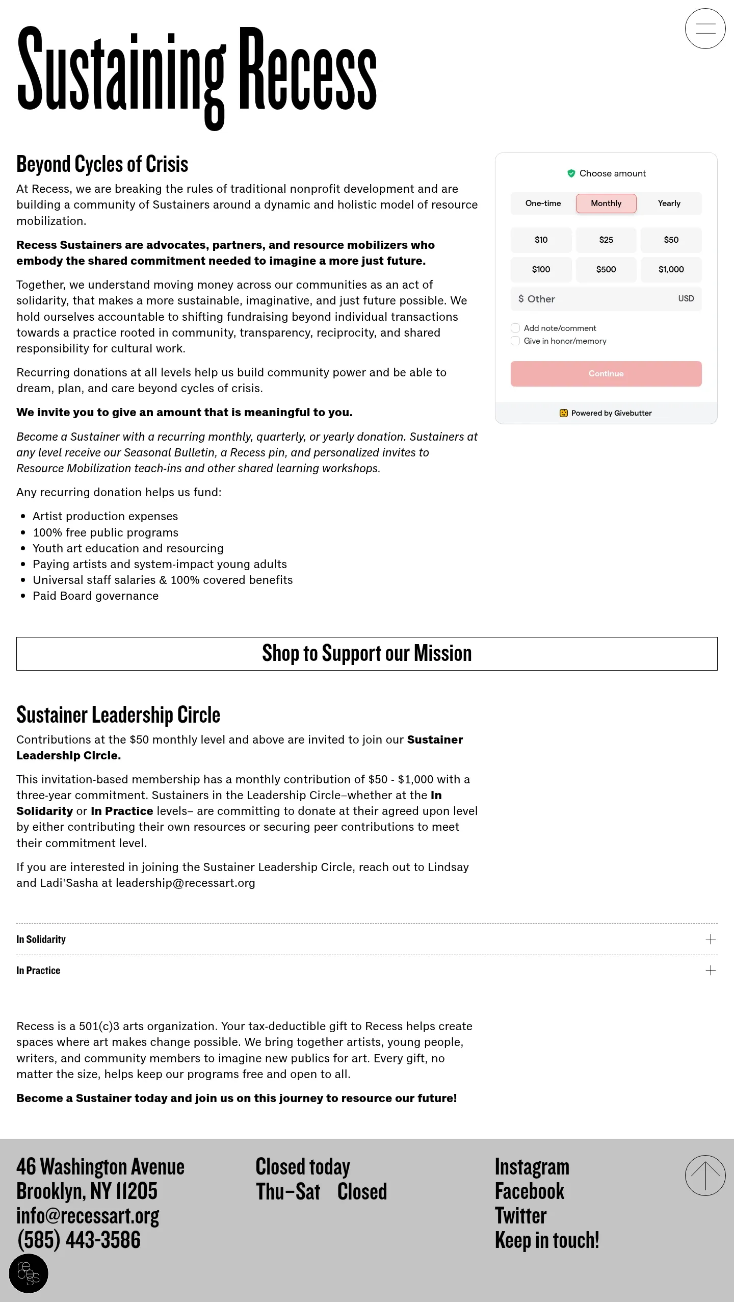 Screenshot of Recess at desktop width