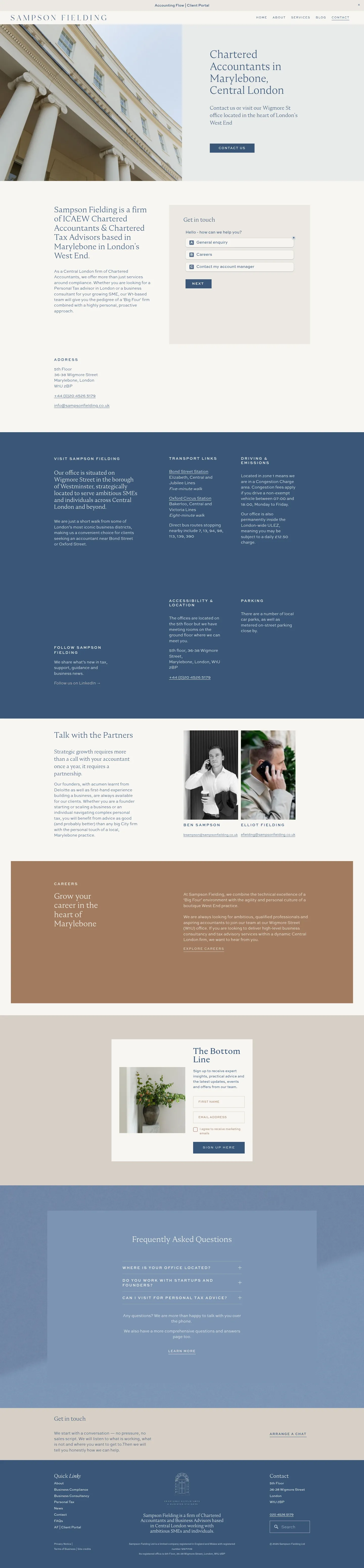 Screenshot of Sampson Fielding at desktop width